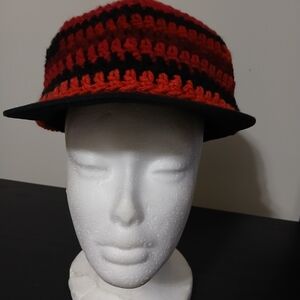 Red and Black Crochet Cap